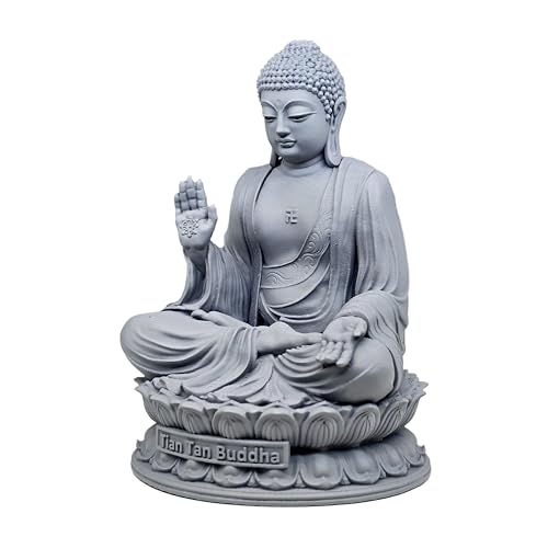 Image of MurtiHome Tian Tan Buddha Idol, Siddhartha Gautama The Shakyamuni Statue | 8 cm Tall Small Grey Color Figure Made From UV Resin, Crafted by 3D Printer for Car Dashboard, Home, Office, Gift