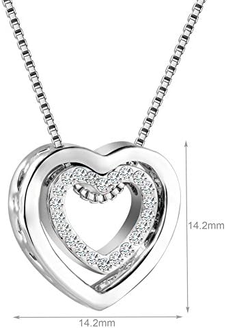 murtoo Women's Necklace Heart Pendant Silver Rose Gold Zirconia I Love You Jewelry Gift Box Valentine's Day