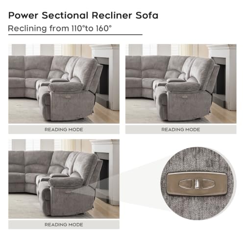 Image of Oversized Power Recliner Sectional Sofa with Wireless Charger (Beige Gray)
