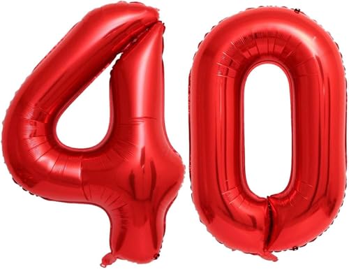 Image of Red 40 Number Balloons,40 Inch 40 Balloons Foil Mylar Helium Big Red 40 Balloon Number for Birthday Party Anniversary Decorations