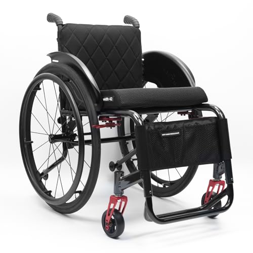 ハンドブレーキと急速に後輪を解放する軽量スポーツ車椅子、自走式アルミニウム合金携帯手動車椅子、24インチ車輪付き輸送車椅子(Seat width 38cm/15in,B)