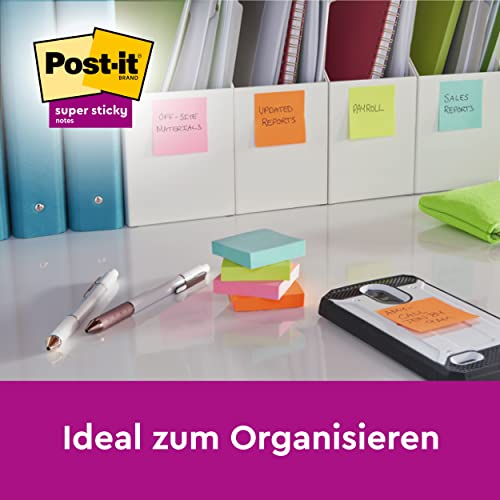 Image of Post-it Super Sticky Notes Boost Collection Pack of 5 Pads, 90 Sheets Per Pad, 76mm x 76mm, Orange, Green, Pink, Yellow, Blue - Extra Strong Sticky Notes for To Do Lists & Reminders