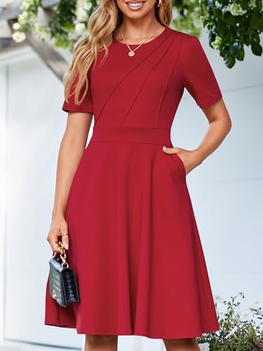 Image of YIOYOLA Fit and Flare Work Dresses for Women Business Casual Office Church Cocktail Party Aline Dress with Pockets