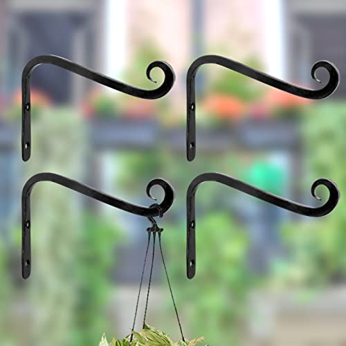 Image of Metal Wall Hook Hanging Plant Bracket Decorative Straight Plant Hanger for Pots, Bird Feeder, Planters, Lantern, Macrame, Wind Chimes Indoor | Outdoor (Pack of 4, L Black 27)