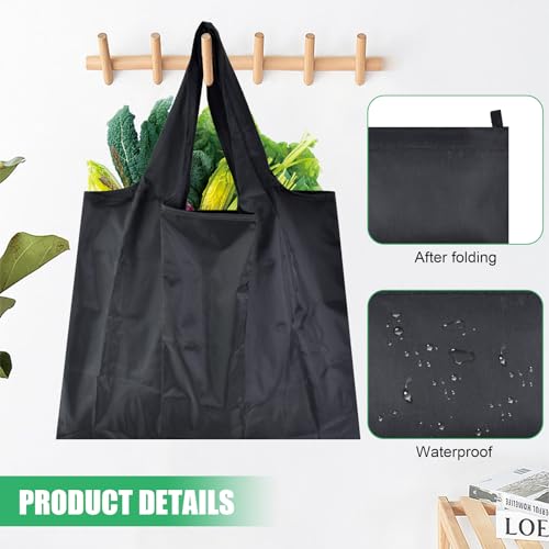Shopping Bags Foldable Large, Reusable Grocery Bags 50 x 48 cm, 3 PCS Shopping Bag Folds into Pouch, Washable Tote Bags Black, Bags for Shopping Travel Beach Picnics Hiking Camping BBQ - Image 3