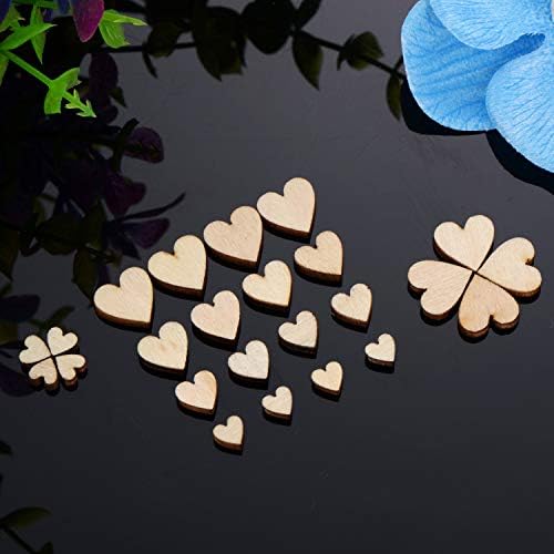 YANSHON 400Pcs Wooden Hearts Embellishments for Crafting Wedding Home Decorations, Mini Wooden Heart Pieces Slice Natural Wood Slices Love Heart Shape for Craft Making DIY- 1cm 2cm 3cm 4cm