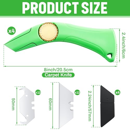 Image of WILLBOND 4 Pcs Navajas Para Roofing Fixed Blade Roofing Knife, Heavy Duty Utility Knife for Drywall, Vinyl, Carpet Cutting, Metal Roofings Tools with Replacement Hook Blades (Classic,Green)