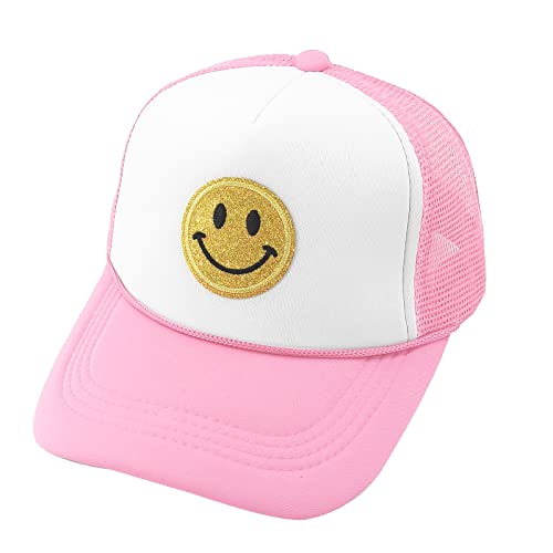 Cynicism Pink Trucker Hat Baseball Cap Preppy Hat Mesh Adjustable Snapback Hats With Sequins Smile Patch Sun Hat Women Men Light Pink, 06 #TOP7