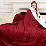 VELLUBAM Electric Blanket Full Size 72' x 84' - Fluffy Ultra Soft Flannel Full Electric Blanket with 6 Heating Levels & 10 Hours Adjustable Timer, Fast Heating and Washable Blanket for Office (Red)