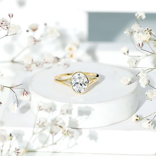 Certified Moissanite 7X9 mm Oval Engagement Ring, D-Vs1 Quality, Bezel Set Moissanite 2 Carat Ring - Ready To Gift3