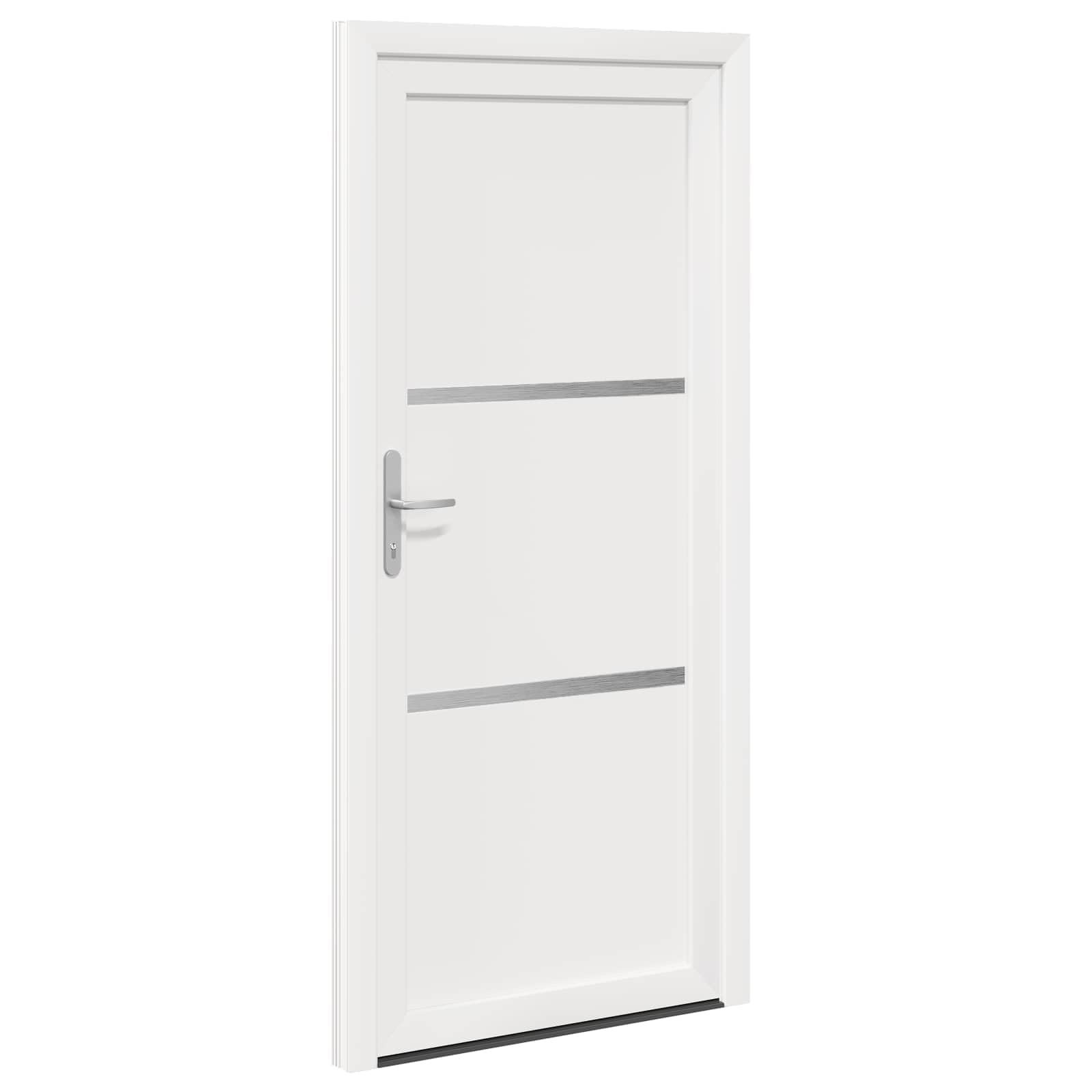 Vordertür Weiß PVC 108 x 208 cm mit Glas, Schloss, Beschlag, Zarge, Rahmen, Mehrfachverriegelung für Eingang, Sicherheit, Wärmedämmung, Schallschutz, Einbruchhemmend, Neubau, Renovierung