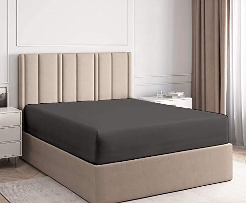 Image of All Around Brushed Microfiber Double Bed Fitted Sheet - (72 x 78) Inches - 12'' Deep Pocket Elastic Fitted Bedsheet + 1 Pillow Cover 400 Series Extra Soft & Easy Fit - Dark Grey