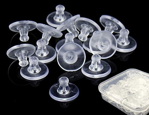100 Pack Earring Backs Clear Rubber Bullet Clutch Ear Locking with Pad (100PCS/50Pairs)
