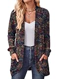 DB MOON Womens Long Cardigan Lightweight Sweater Open Front Long Sleeve Outfits with Pockets XL, Blue Floral