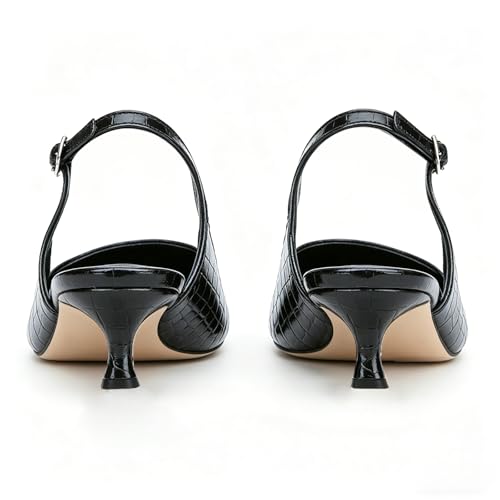 Image of KysBloes Pointed Toe Slingback Kitten Heels for Women Low Heel Pointed Toe Pumps Formal Dress Shoes Sling Back Heels
