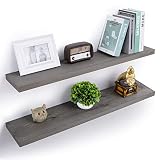 Axeman Floating Shelves Grey, 36W x 8D Wall Mounted Shelves Set of 2, Solid Wood Rustic Farmhouse Sh