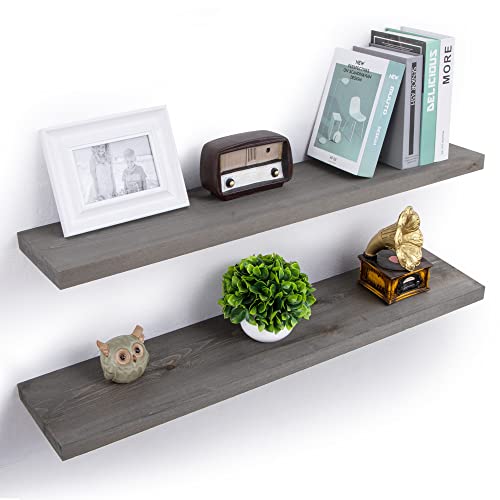 Axeman Floating Shelves Grey, 36W X 8D Wall Mounted Shelves Set Of 2, Solid Wood Rustic Farmhouse Shelves For Living Room Kitchen Bathroom, Grey Washed #TOP6