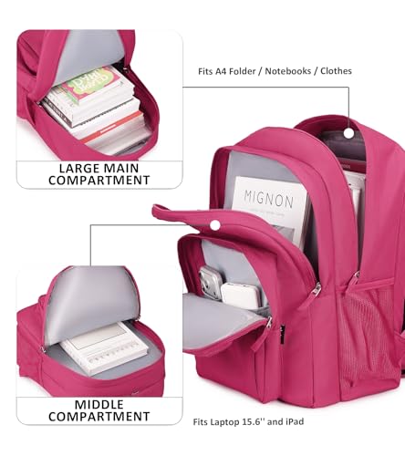 Image of abshoo Girls Solid Color Backpack For College Women Water Resistant School Bag (Rose Red)