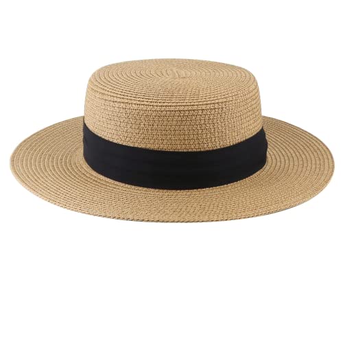 Straw Sun Hats for Women Wide Brim Boater Hat Summer Packable UV Protection Beach Hats for Women Men (as1, Alpha, m, Khaki, Medium)