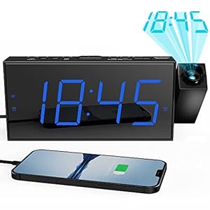 Digital Projection Alarm Clocks for Bedrooms – Large LED Display, 180° Rotatable Projector, 5-Level Dimmer,USB Charger,Battery Backup,Loud Dual Alarms for Kids Elderly,Heavy Sleepers,Snooze,12/24H,DST