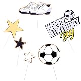 Cake Topper Happy Birthday, 6 Stück Tortendeko Geburtstag Junge, Fußball Tortendeko Geburtstag, Kuchendeckel Topper, Fussball Oh Baby Cake Topper Personalisiert für Boy, Mädchen, Muffin, Kuchen Deko