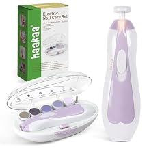 haakaa Baby Nail Trimmer Electric Baby Nail File Kit with LED Light, Baby Nail Clippers for Newborn/Infants/Adults Toenails and Fingernails, 6 Replacement Heads & Storage Case, Purple