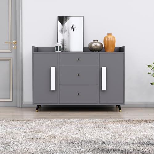Image of Bniture Wooden Sideboard Cabinet for Living Room | Wooden Storage Cabinet with 2 Door & 3 Drawer | Engineered Wood Multipurpose Cabinet with Spacious Shelves for Home & Office | Slate Grey