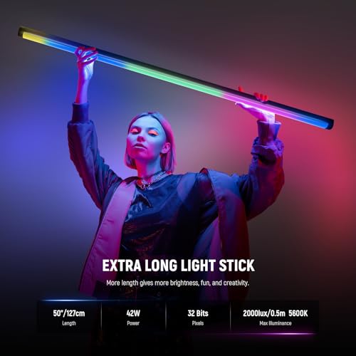 NEEWER TL120C RGB Tube Light, 42W Full Color RGBWW Photography LED Video Light Wand Stick with APP/2.4G/DMX Control, 7 Pixel Effects/18 Scenes, 2500K-10000K CRI97+ TLCI98+, 6000mAh Battery by NEEWER - Image 2