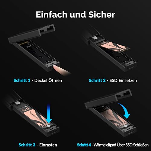 SABRENT NVMe Gehäuse und m2 SATA SSD Adapter (M-Key, M+B Key) USB C 3.2X2 10Gbps Kühlkörper Design (EC-SNVE) – Ansicht 5