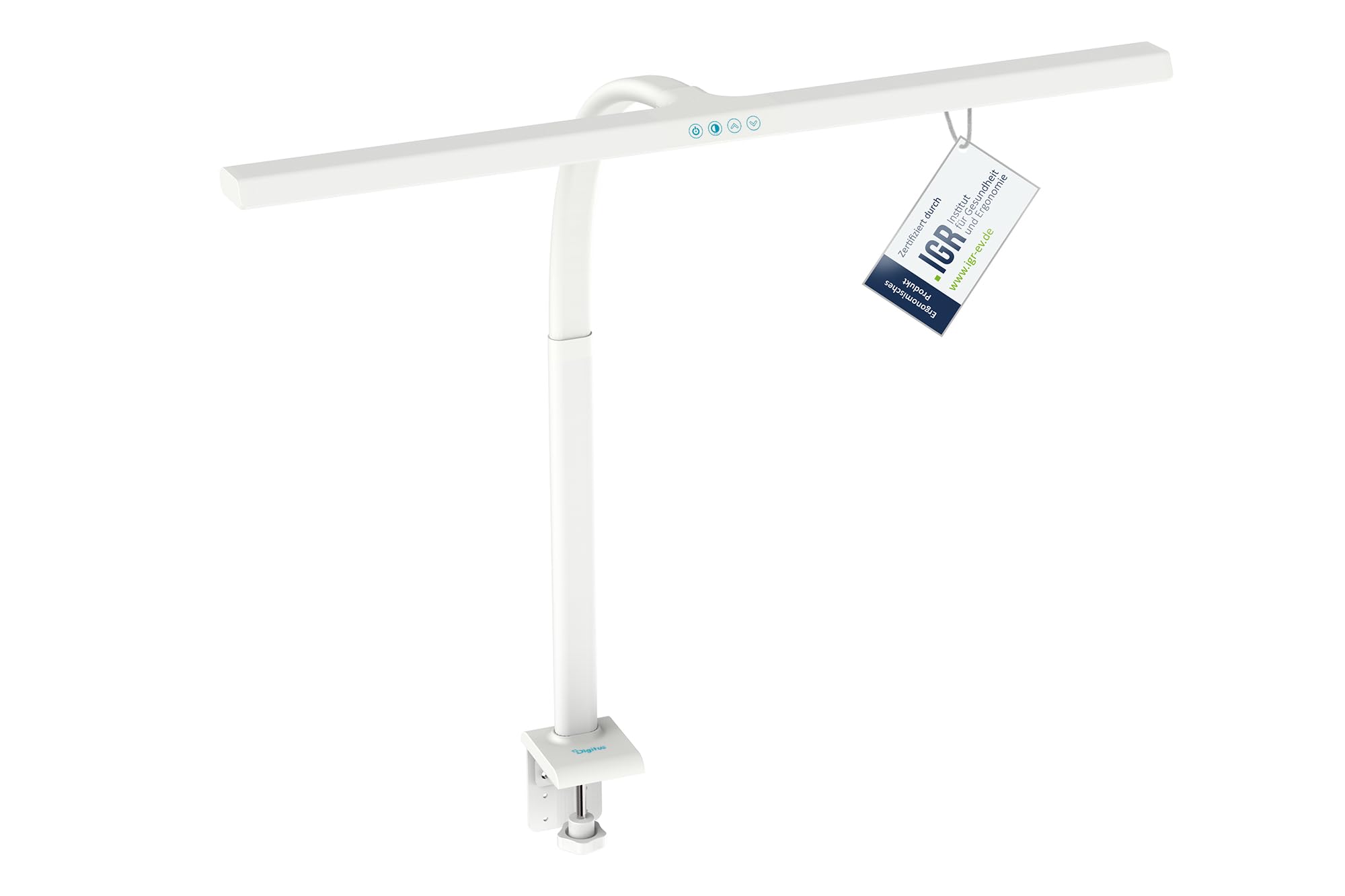 Digitus Lampada da scrivania a LED – 2400 lumen – 80 cm di larghezza – 16 W | 1000 lux – Temperatura di colore a 4 livelli – Regolabile – Comando touch – Braccio flessibile – Base a morsetto – Bianco