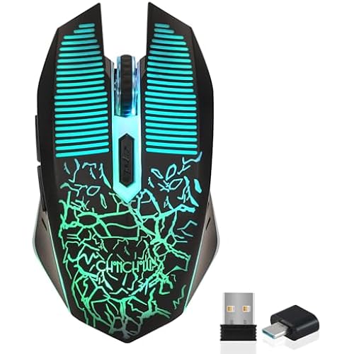 CHONCHOW Wireless Gaming Mouse Rechargeable LED Backlit 2.4G USB Receiver 3600 DPI Cordless Portable High Performance Compatible with PC Laptop MacBook iMac PS4 PS5 Switch Xbox one x(Black)
