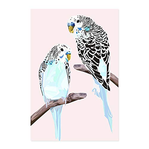 Art print perruches sur branche toile oiseau sans cadre 70x90cm