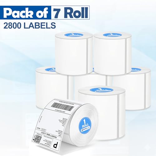 Image of MOREBLUE Direct Thermal Shipping Labels 7 Roll 4x6 Inch, 2800 Self-Adhesive Shipping Labels, Strong Sticky Smudge-Free & Jam-Free Thermal Printer Labels for Ecommerce & Courier Shipping Stickers