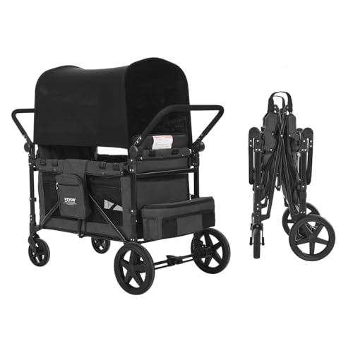 VEVOR Wagon Stroller, 4-Seater Push-Pull Quad Collapsible Stroller Wagon with