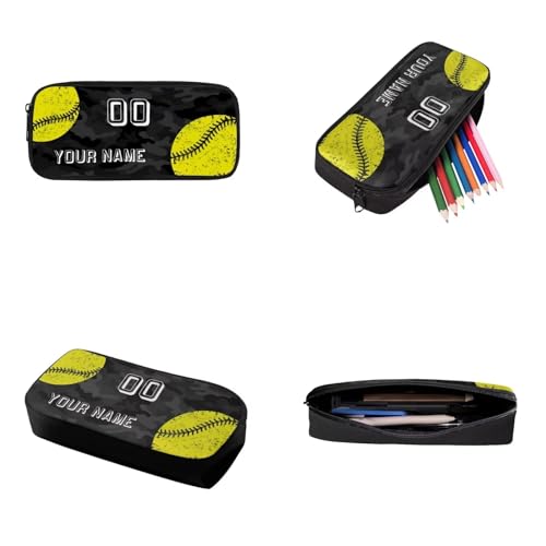 Softball School Bag Kids Personalized Backpack with Name for Boys Girls with Lunch Box Pencil Case, 17 Inch Backpack for School Large Bookbag for Elementary Middle School, Black and Yellow3