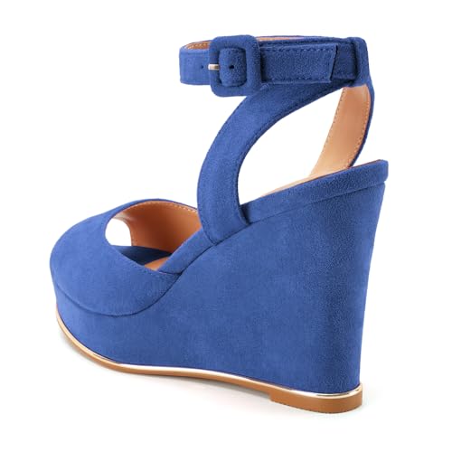 Image of Women's Dressy Platform Wedge Sandals Gold Wedges Peep Toe Patent High Heels Slingback Heeled Comfortable Ankle Strap Shoes