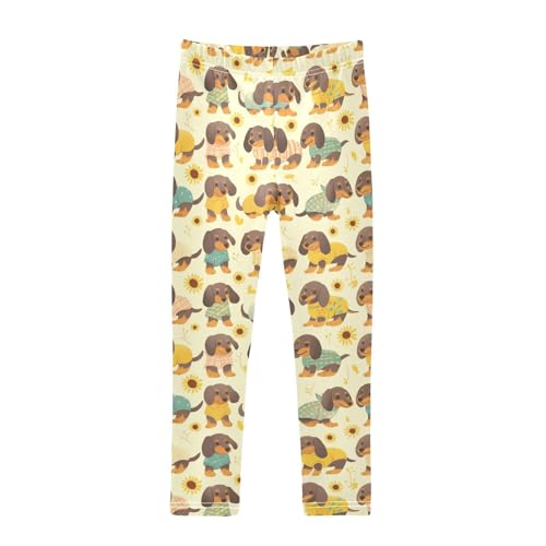 Wusikd Funny Dachshund Girls' Leggings Toddler Doodles Dogs Sunflower Kids Yoga Pants Dance Active Tights 4T