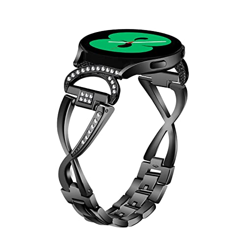 MVRYCE Compatible for Galaxy Watch 3 41mm WatchBand, X-Shape Stainless Steel Rhinestones Links Adjustable Fitness Strap Compatible for Samsung Galaxy Watch 42mm/Active/Gear S2 (Sliver)