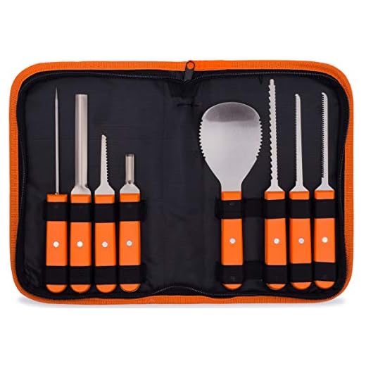Professional Pumpkin Carving Kit for Christmas Gift - Heavy Duty Stainless Steel Tools and Knives with Carrying Case (8 Pieces) - Pumpkin Carver for Adults & Kids, Pumpkin Sculpting Set