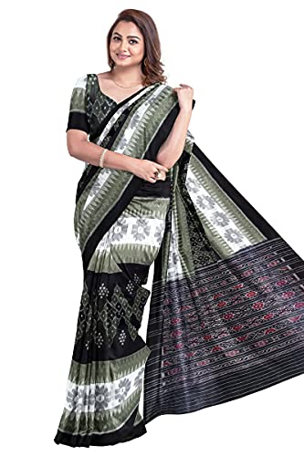 Image of Odisha Sambalpuri Handloom Ikat Women's Cotton Saree, Odisha Handloom Handmade Pure Cotton Khandua Saree, Ikkat Orissa Traditional Handloom Saree Without Blouse
