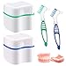 Guador 2 sztuki etui na protezę do zębów, 2 protezy, szczoteczki do czyszczenia, protezy, pudełko do kąpieli, pojemnik z koszem