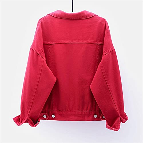 WSLCN Jaqueta jeans feminina de manga comprida estilo boyfriend, Vermelho, GG