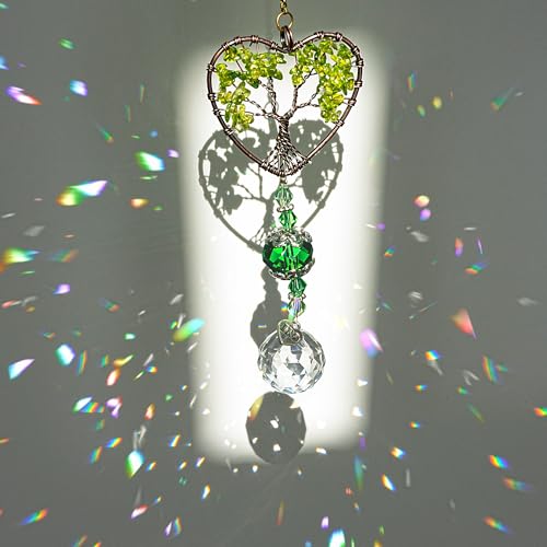 Image of Green Tree of Life Crystal Suncatcher Car Rear View Mirror Charm Decor