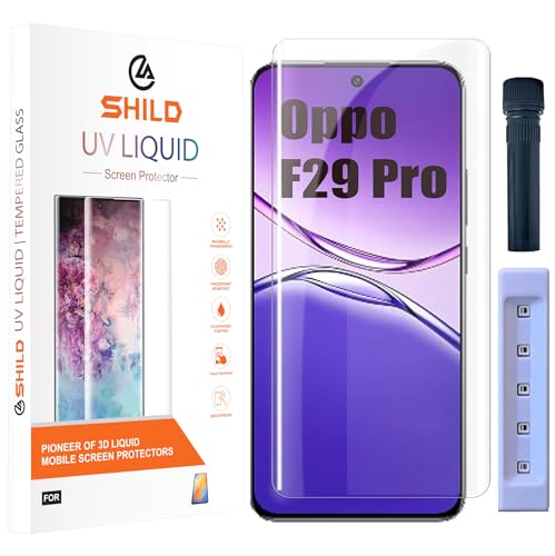 Image of SHILD Premium UV Tempered Glass Screen Protector for OPPO F29 Pro 5G (6.7-Inch) - Full Adhesive, UV Curved Edge, HD Clarity, 9H Hardness, Fingerprint Unlock Compatible, Case Friendly - Pack of 1