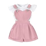 UUAISSO Kleinkind Mädchen Kleidung Rundhals Oberteil mit Ärmeln Einfarbige Shorts mit herzförmigen Trägern Set Rosa 2-3 Jahre