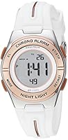 Armitron Sport Women's 45/7096WRG Rose Gold-Tone Accented Digital Chronograph White Silicone Strap Watch