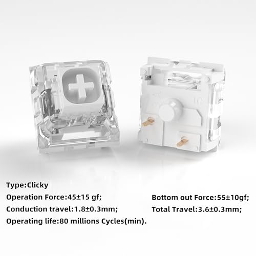 Image of Kailh Box White Mechanical Keyboard Switches,3-Pin 45gf Clicky /Speed Typing /Gaming /Waterproof Switches(72Pcs,Kailh Box White)