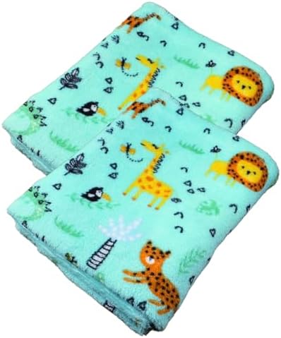 Manta Infantil de Microfibra, 70x90cm, 250g/m², Antialérgica, 3 Estampas (Kit 2 Verde)