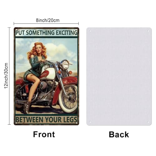 SUPERDANT Motorcycle Metal Signs Pin Up Lady Tin Signs Riding Wall Plaques Put Something Wxciting Iron Poster Art for Man Cave Garages Home Bedroom Vintage Decor - Image 2