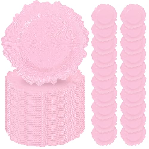 50 Pcs Pink Charger Plates 13" Round Charger Plates Bulk Reef Chargers for Dinner Plate Decorative Pink Plastic Chargers Plate for Wedding Party Event Baby Bridal Shower Dinner Table Decoration